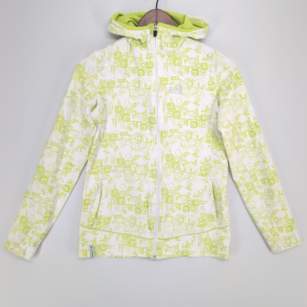 Millet‎ Hoodie Womens S White Green Geometric Print Full Zip Midweight Outdoor